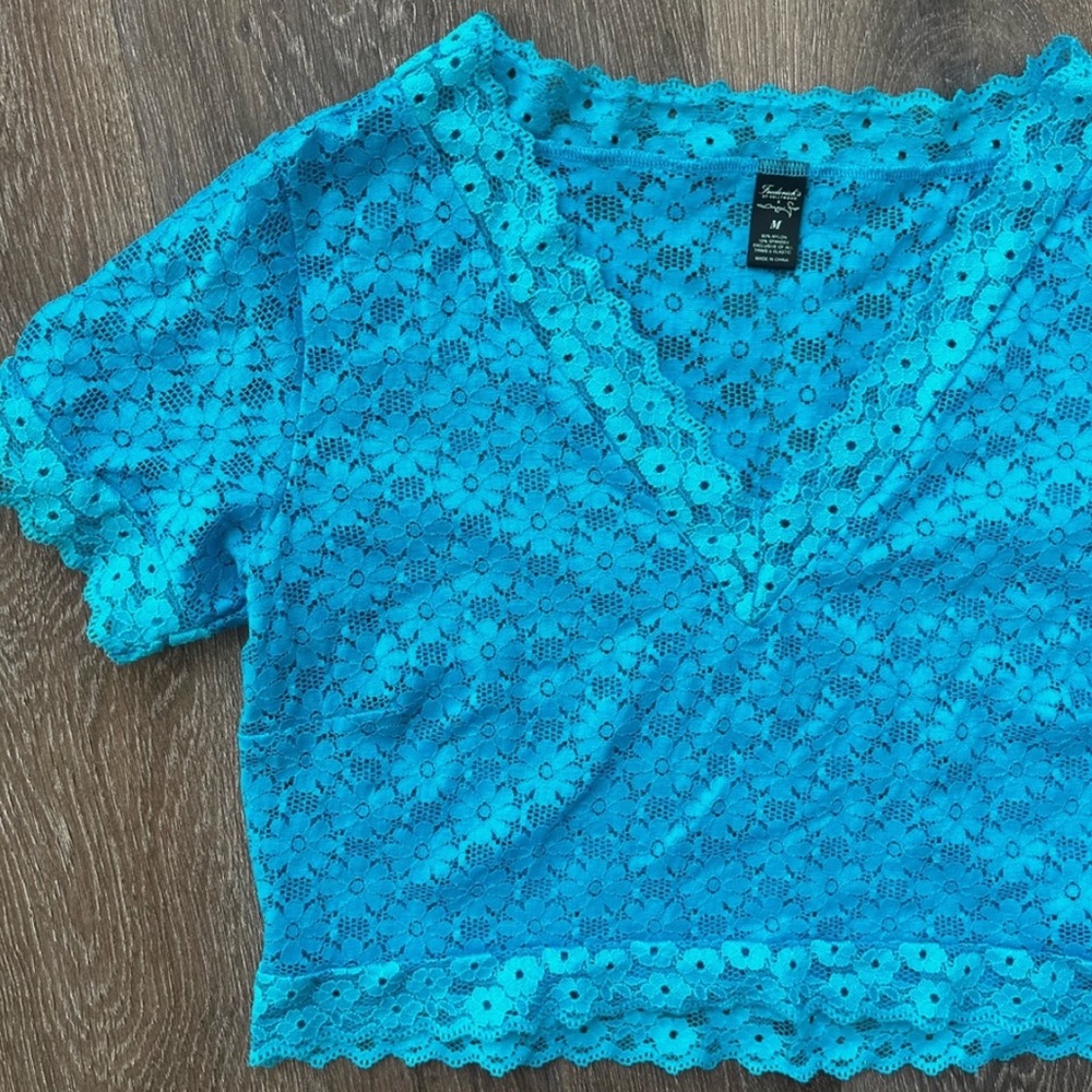 Fredericks of Hollywood Lacey Blue Cropped Top Y2K